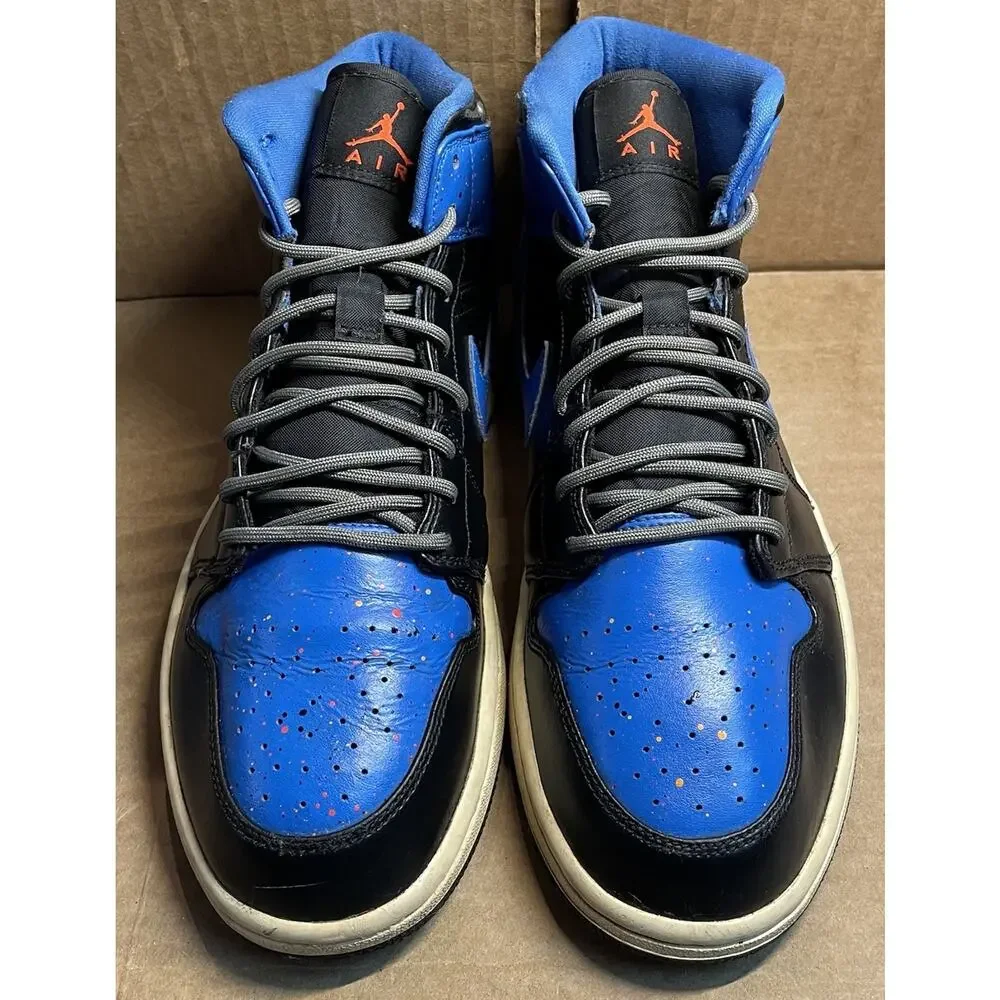 Nike Air Jordan Royal Blue and Black Splatter Mid Mens Size 9.5 Fast Shipping